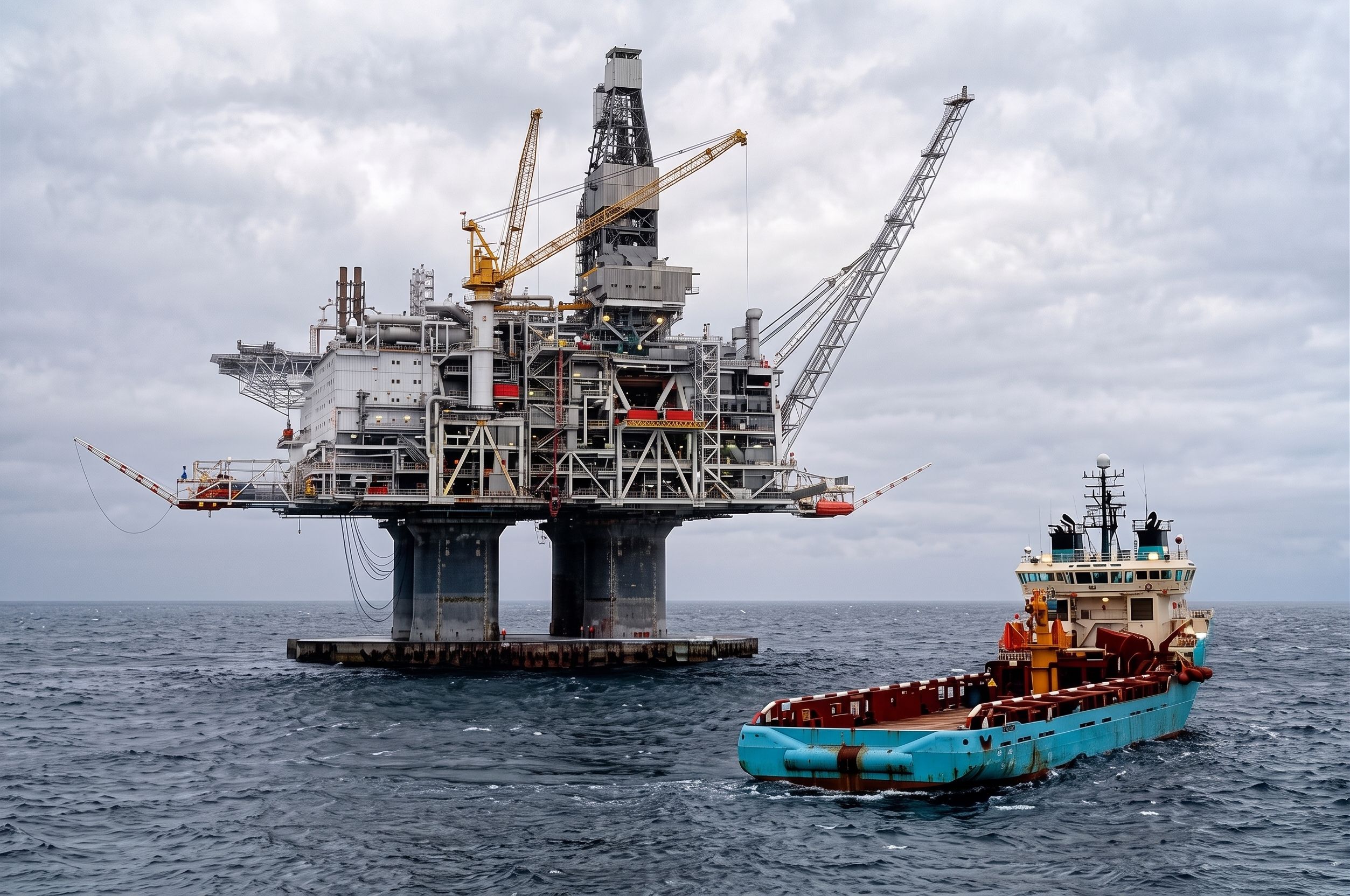 Offshore production platform with supply vessel